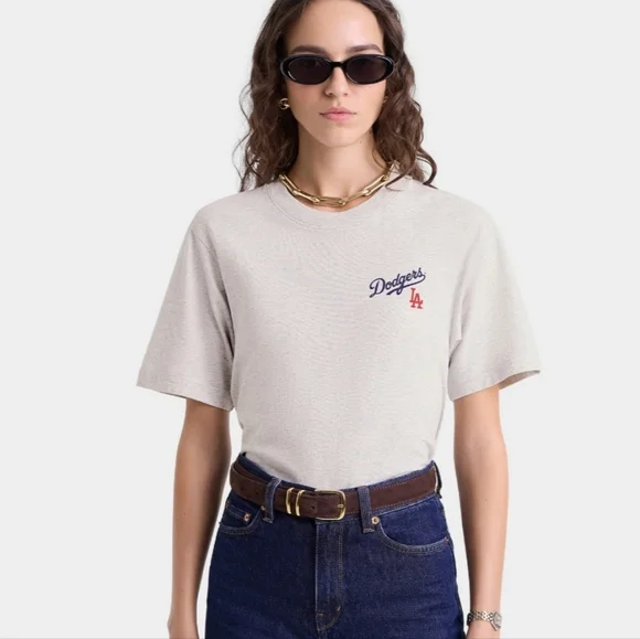 Sporty & Rich Dodgers Serif Tee In Heather Grey S NWT - Picture 3 of 15
